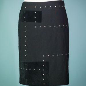 CYNTHIA Cynthia Steffe Black Patchwork Studded Pencil Skirt